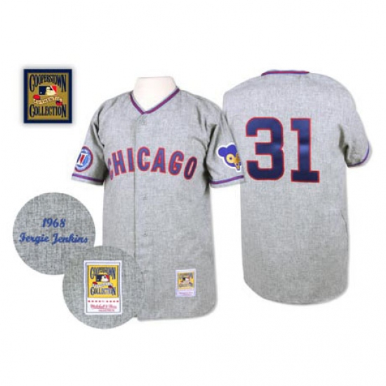 Men's Mitchell and Ness 1968 Chicago Cubs 31 Fergie Jenkins Authentic Grey Throwback MLB Jersey