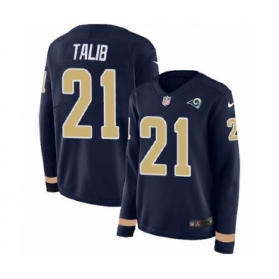 Women's Nike Los Angeles Rams 21 Aqib Talib Limited Navy Blue Therma Long Sleeve NFL Jersey