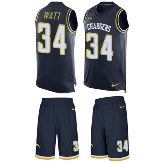 Men's Nike Los Angeles Chargers 34 Derek Watt Limited Navy Blue Tank Top Suit NFL Jersey