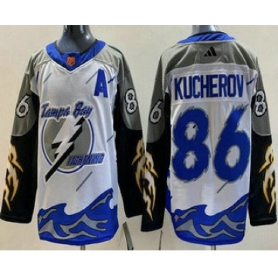 Men's Tampa Bay Lightning 86 Nikita Kucherov White 2022 Reverse Retro Authentic Jersey