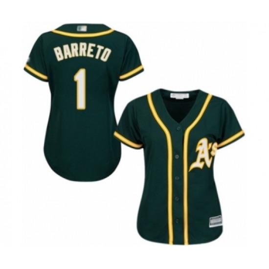 Women's Oakland Athletics 1 Franklin Barreto Authentic Green Alternate 1 Cool Base Baseball Player Jersey