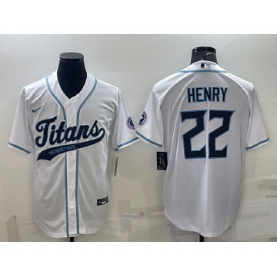 Men's Tennessee Titans 22 Derrick Henry White With Patch Cool Base Stitched Baseball Jersey