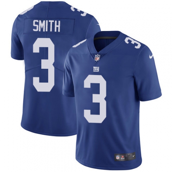 Men's Nike New York Giants 3 Geno Smith Royal Blue Team Color Vapor Untouchable Limited Player NFL Jersey