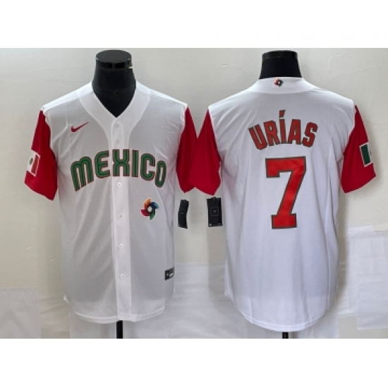 Men's Mexico Baseball 7 Julio Urias Number 2023 White Red World Classic Stitched Jersey23