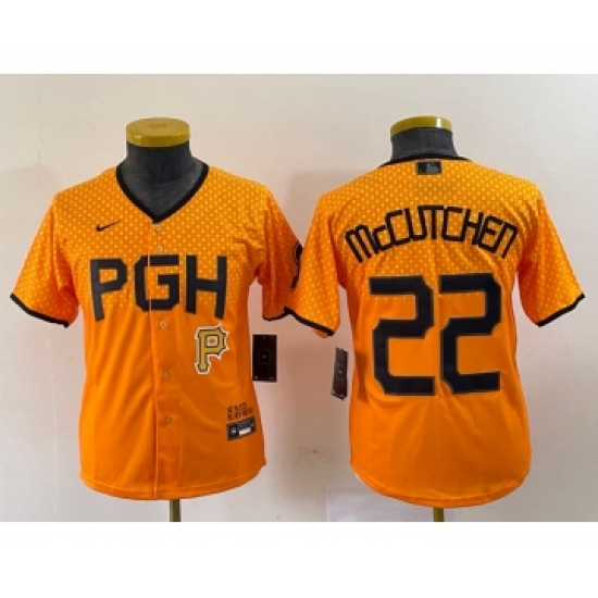 Youth Nike Pittsburgh Pirates 22 Andrew McCutchen Yellow 2023 City Connect Stitched Jersey