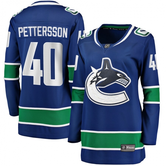 Women's Vancouver Canucks 40 Elias Pettersson Fanatics Branded Blue 2019-20 Home Premier Breakaway Player Jersey