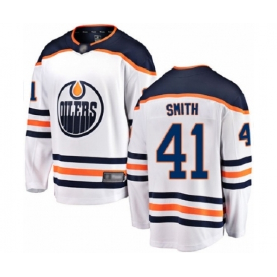 Youth Edmonton Oilers 41 Mike Smith Authentic White Away Fanatics Branded Breakaway Hockey Jersey