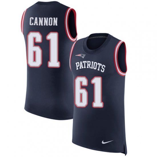 Men's Nike New England Patriots 61 Marcus Cannon Limited Navy Blue Rush Player Name & Number Tank Top NFL Jersey