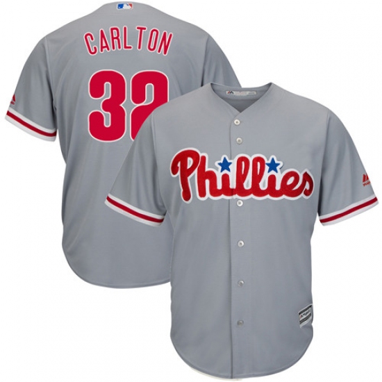 Youth Majestic Philadelphia Phillies 32 Steve Carlton Authentic Grey Road Cool Base MLB Jersey