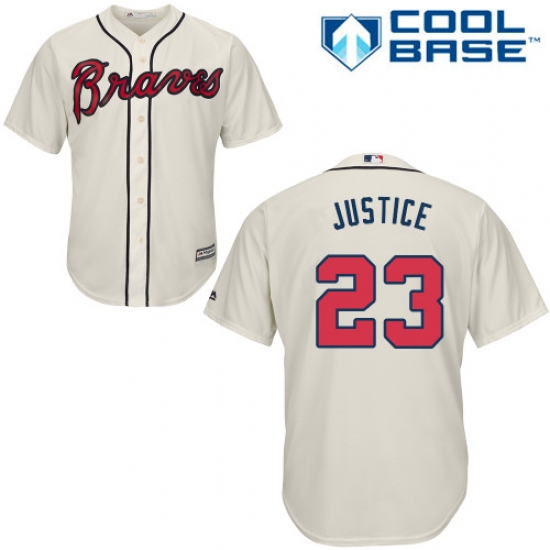 Youth Majestic Atlanta Braves 23 David Justice Authentic Cream Alternate 2 Cool Base MLB Jersey