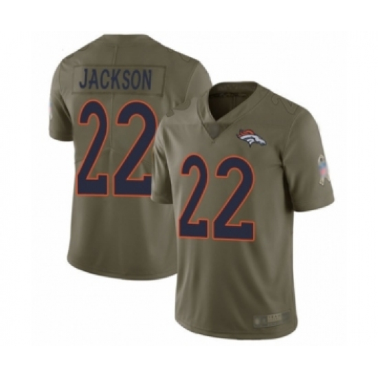 Youth Denver Broncos 22 Kareem Jackson Limited Olive 2017 Salute to Service Football Jersey