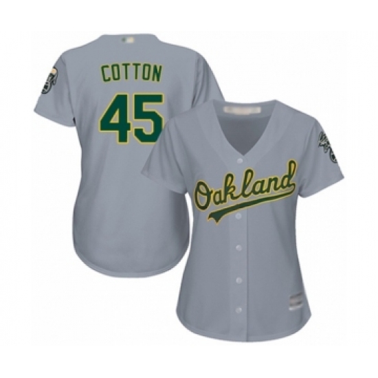 Women's Oakland Athletics 45 Jharel Cotton Authentic Grey Road Cool Base Baseball Player Jersey