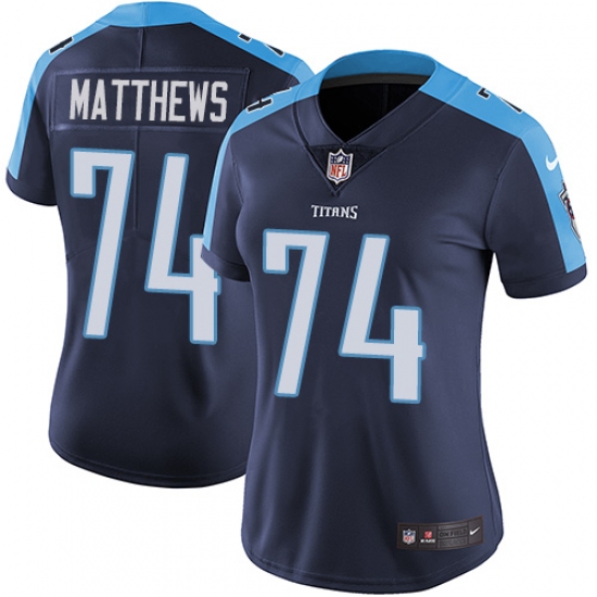 Women's Nike Tennessee Titans 74 Bruce Matthews Elite Navy Blue Alternate NFL Jersey