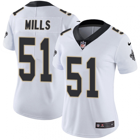 Women's Nike New Orleans Saints 51 Sam Mills White Vapor Untouchable Limited Player NFL Jersey