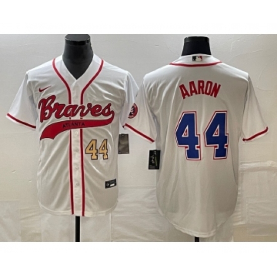 Men's Atlanta Braves 44 Hank Aaron Number White Cool Base Stitched Baseball Jersey