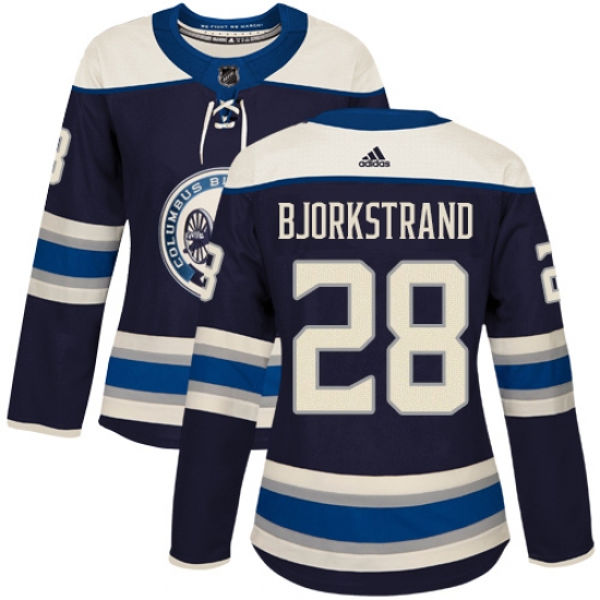 Women's Adidas Columbus Blue Jackets 28 Oliver Bjorkstrand Authentic Navy Blue Alternate NHL Jersey