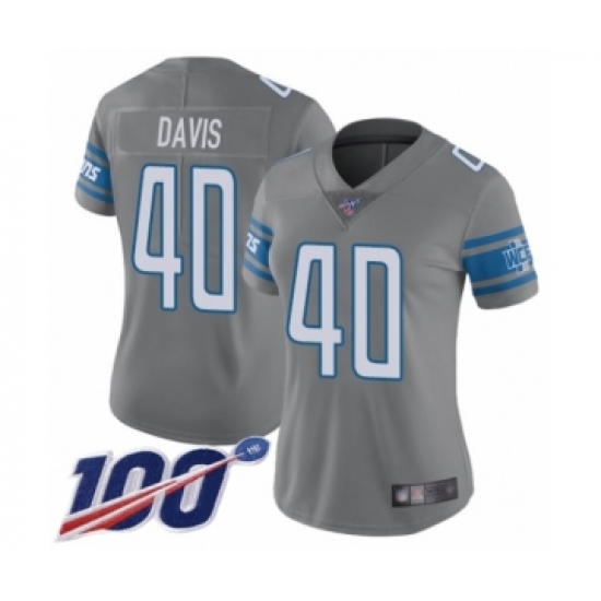 Women's Detroit Lions 40 Jarrad Davis Limited Steel Rush Vapor Untouchable 100th Season Football Jersey