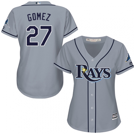 Women's Majestic Tampa Bay Rays 27 Carlos Gomez Authentic Grey Road Cool Base MLB Jersey