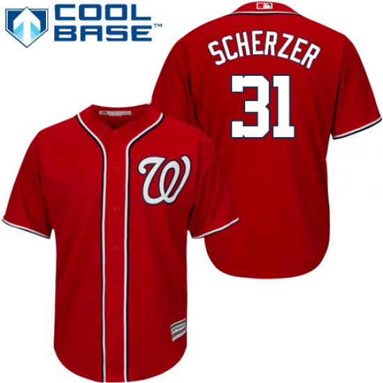 Men's Majestic Washington Nationals 31 Max Scherzer Replica Red Alternate 1 Cool Base MLB Jersey