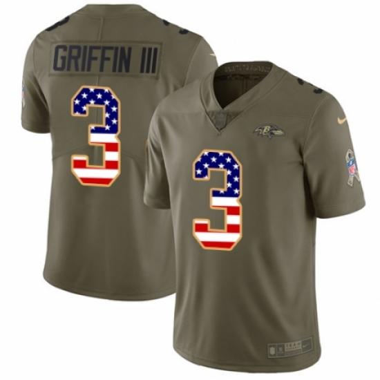 Men's Nike Baltimore Ravens 3 Robert Griffin III Limited Olive/USA Flag Salute to Service NFL Jersey