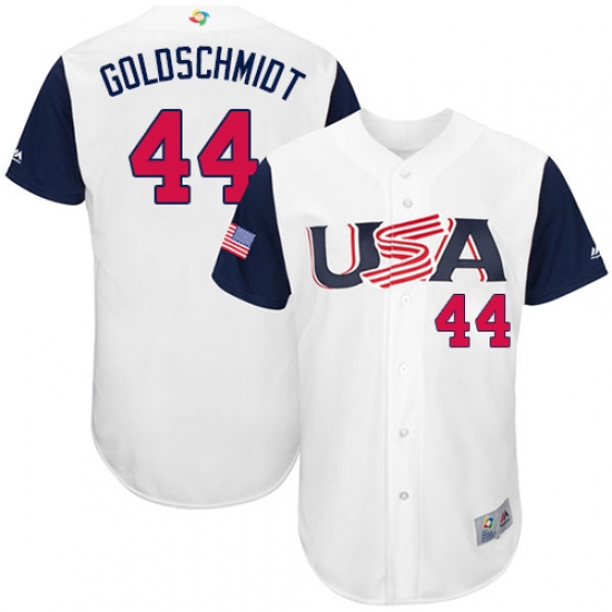 Men's USA Baseball Majestic 44 Paul Goldschmidt White 2017 World Baseball Classic Authentic Team Jersey