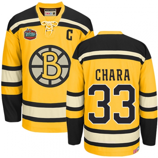 Men's CCM Boston Bruins 33 Zdeno Chara Authentic Gold Winter Classic Throwback NHL Jersey