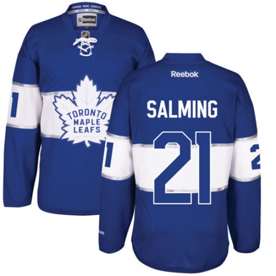 Men's Reebok Toronto Maple Leafs 21 Borje Salming Authentic Royal Blue 2017 Centennial Classic NHL Jersey