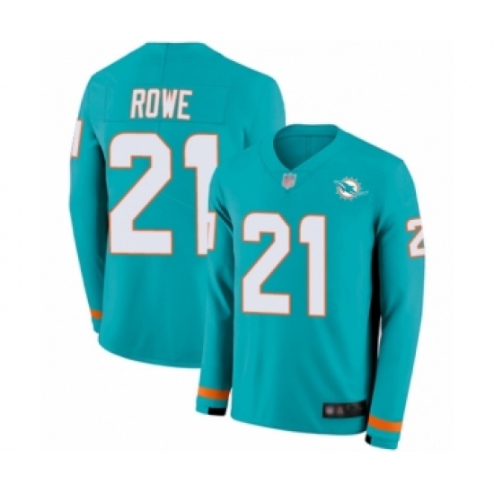 Youth Miami Dolphins 21 Eric Rowe Limited Aqua Therma Long Sleeve Football Jersey
