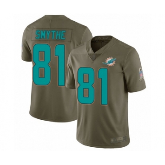 Men's Miami Dolphins 81 Durham Smythe Limited Olive 2017 Salute to Service Football Jersey