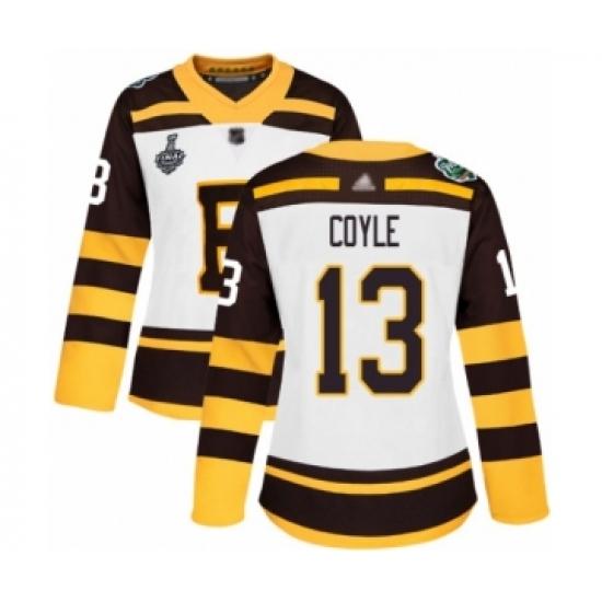 Women's Boston Bruins 13 Charlie Coyle Authentic White Winter Classic 2019 Stanley Cup Final Bound Hockey Jersey