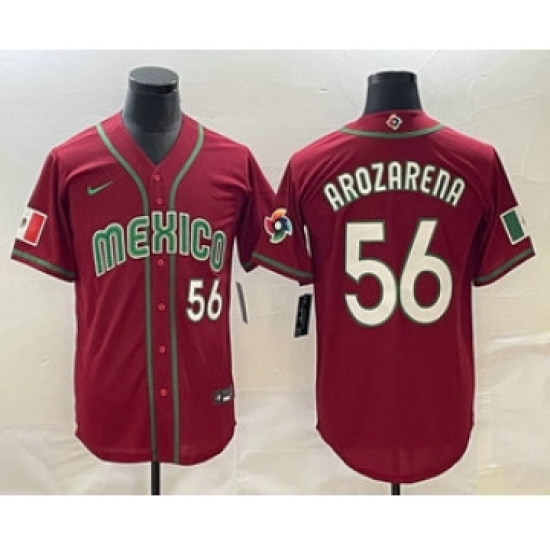 Mens Mexico Baseball 56 Randy Arozarena Number 2023 Red World Classic Stitched Jersey