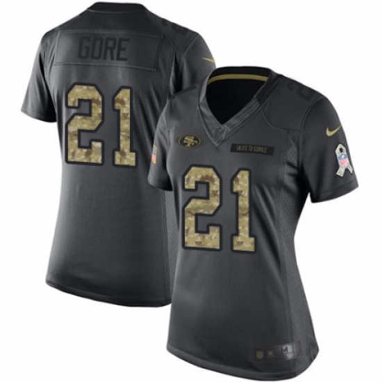 Women's Nike San Francisco 49ers 21 Frank Gore Limited Black 2016 Salute to Service NFL Jersey