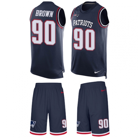 Men's Nike New England Patriots 90 Malcom Brown Limited Navy Blue Tank Top Suit NFL Jersey