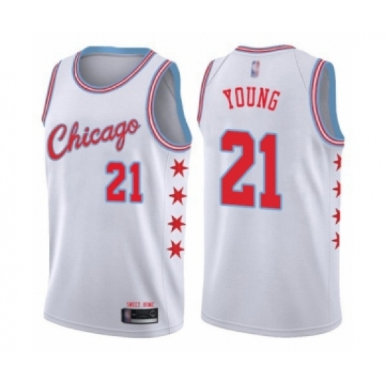 Youth Chicago Bulls 21 Thaddeus Young Swingman White Basketball Jersey - City Edition