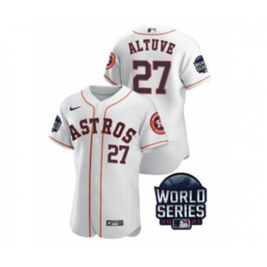 Men's Houston Astros 27 Jose Altuve 2021 White World Series Flex Base Stitched Baseball Jersey