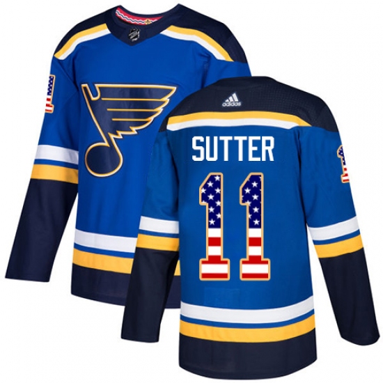 Men's Adidas St. Louis Blues 11 Brian Sutter Authentic Blue USA Flag Fashion NHL Jersey
