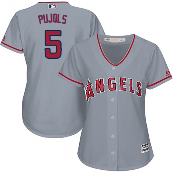 Women's Majestic Los Angeles Angels of Anaheim 5 Albert Pujols Authentic Grey MLB Jersey