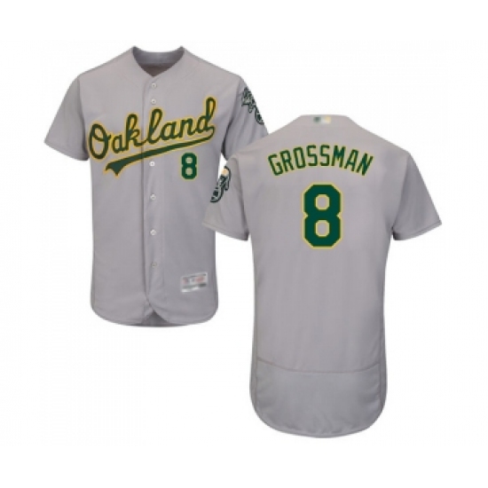 Men's Oakland Athletics 8 Robbie Grossman Grey Road Flex Base Authentic Collection Baseball Jersey