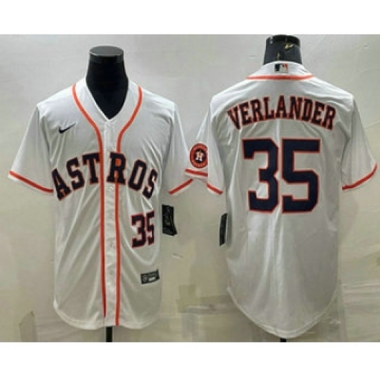 Men's Houston Astros 35 Justin Verlander Number White With Patch Stitched MLB Cool Base Nike Jersey