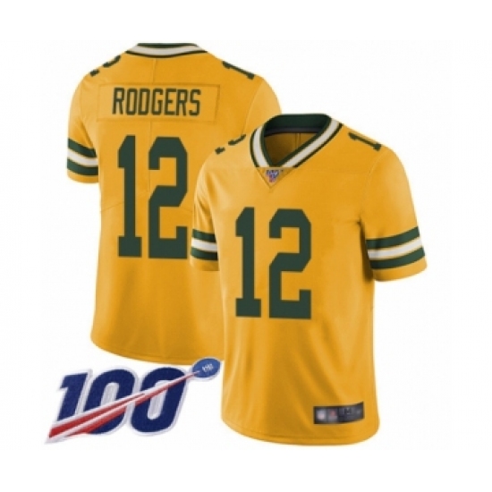 Youth Green Bay Packers 12 Aaron Rodgers Limited Gold Rush Vapor Untouchable 100th Season Football Jersey
