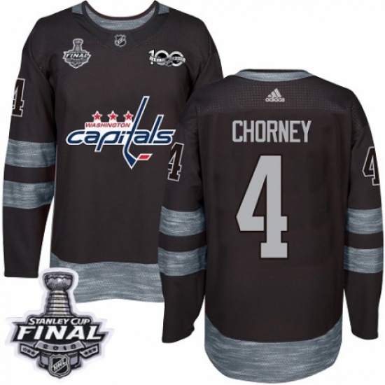 Men's Adidas Washington Capitals 4 Taylor Chorney Authentic Black 1917-2017 100th Anniversary 2018 Stanley Cup Final NHL Jersey