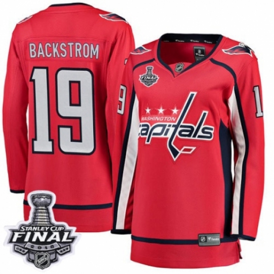 Women's Washington Capitals 19 Nicklas Backstrom Fanatics Branded Red Home Breakaway 2018 Stanley Cup Final NHL Jersey