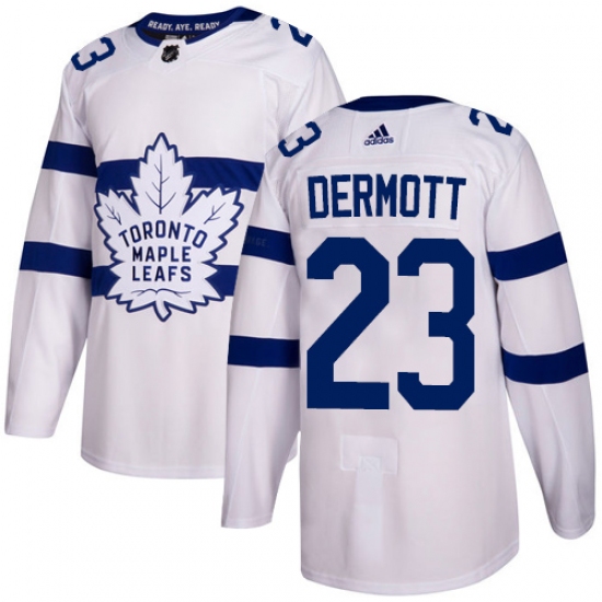 Men's Adidas Toronto Maple Leafs 23 Travis Dermott Authentic White 2018 Stadium Series NHL Jersey
