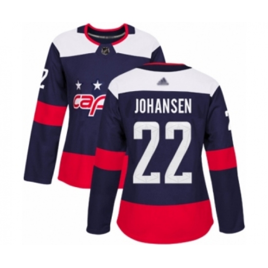 Women's Washington Capitals 22 Lucas Johansen Authentic Navy Blue 2018 Stadium Series Hockey Jersey