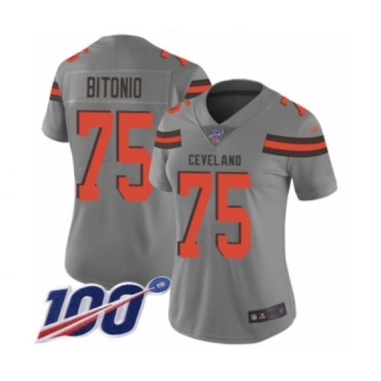 Women's Cleveland Browns 75 Joel Bitonio Limited Gray Inverted Legend 100th Season Football Jersey