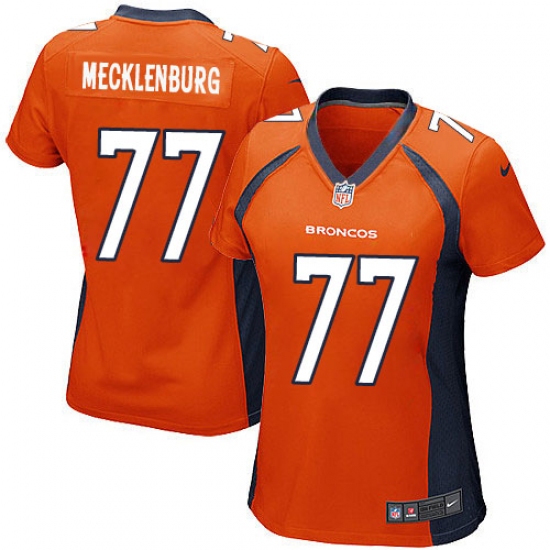 Women's Nike Denver Broncos 77 Karl Mecklenburg Game Orange Team Color NFL Jersey