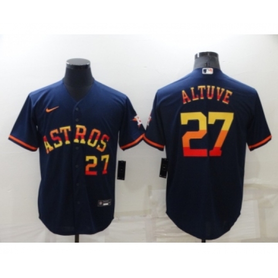 Men's Houston Astros 27 Jose Altuve Number Navy Blue Rainbow Stitched MLB Cool Base Nike Jersey