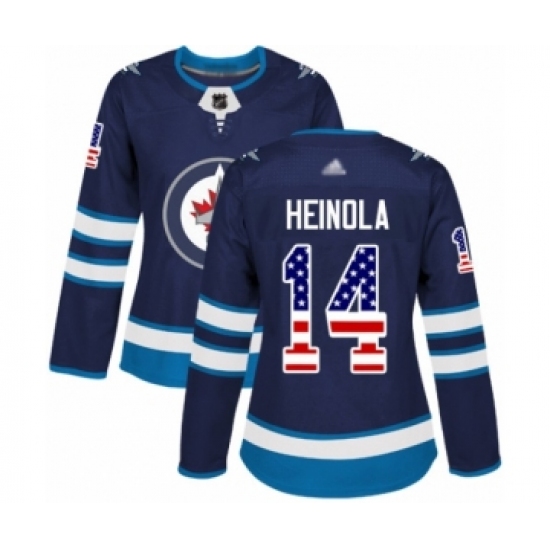 Women's Winnipeg Jets 14 Ville Heinola Authentic Navy Blue USA Flag Fashion Hockey Jersey