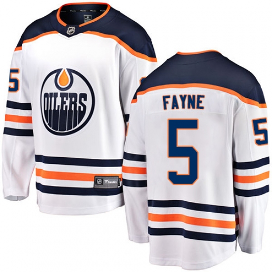 Youth Edmonton Oilers 5 Mark Fayne Fanatics Branded White Away Breakaway NHL Jersey