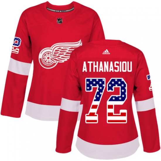 Women's Adidas Detroit Red Wings 72 Andreas Athanasiou Authentic Red USA Flag Fashion NHL Jersey